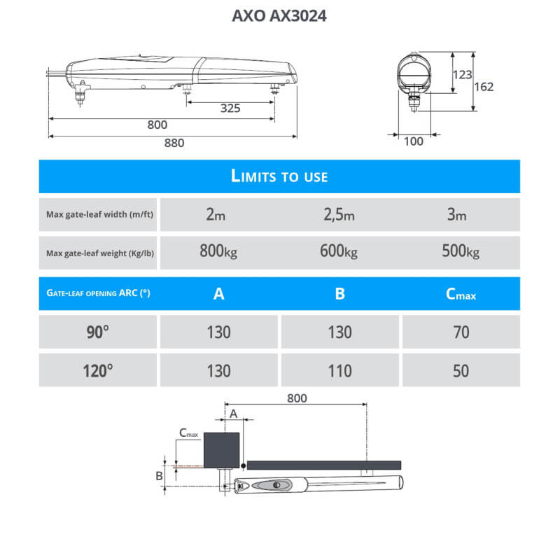CAME AX3024 Dimensions